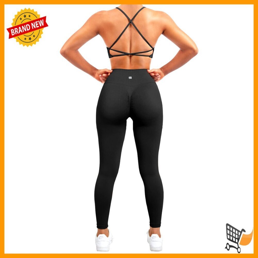 Seamless Workout Set Strappy Bra High Waist Leggings Medium Support